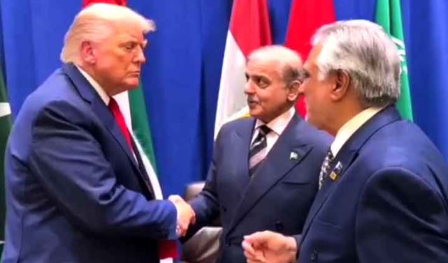 وزیراعظم شہباز شریف کی ڈونلڈ ٹرمپ سے غیر رسمی ملاقات، گرمجوشی سے مصافحہ